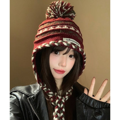 【費爾島風】秋冬新款麻花辮保暖百搭顯臉小護耳毛綫帽子