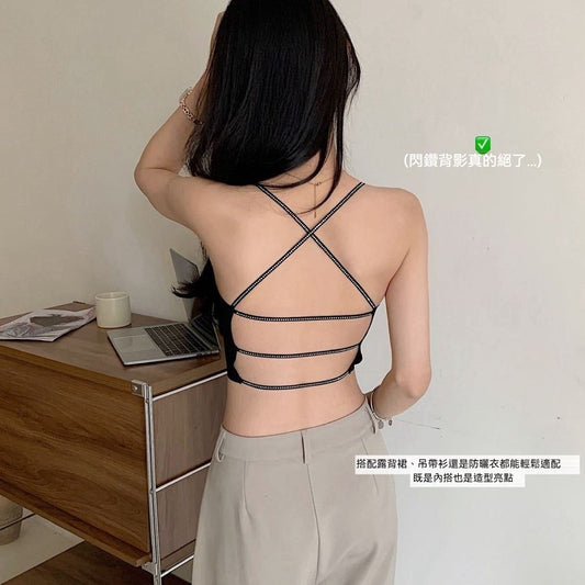 【交叉美背鏤空系列】肩帶閃鑽設計~2026新款性感鏤空美背大露背可拆卸杯墊無鋼圈内衣