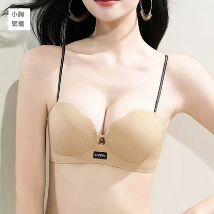 【貼合曲綫 一穿升杯！】夏季新款輕奢細閃肩帶3D花瓣杯W條軟支撐無鋼圈聚攏内衣