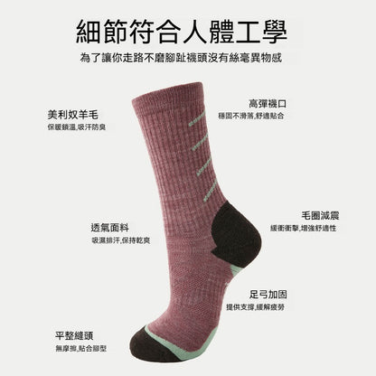 【優質美利奴羊毛】冬天擺脫腳冷煩惱！徒步/登山必備~新款吸濕排汗防滑毛圈中筒襪