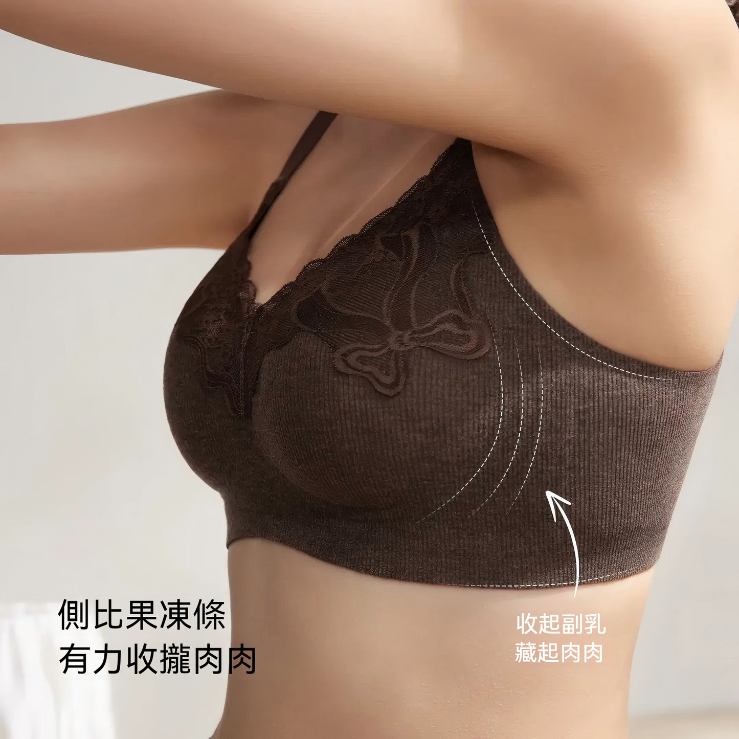 【花漾蕾絲系列】W型反重力支撐！新款V領螺紋針織3D按摩杯收副乳無鋼圈内衣