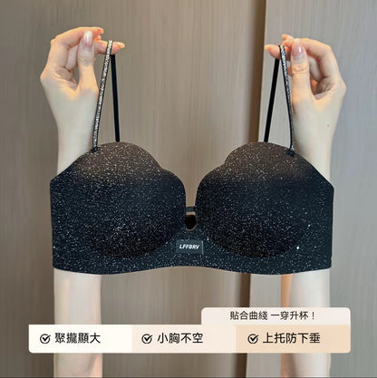 【貼合曲綫 一穿升杯！】夏季新款輕奢細閃肩帶3D花瓣杯W條軟支撐無鋼圈聚攏内衣