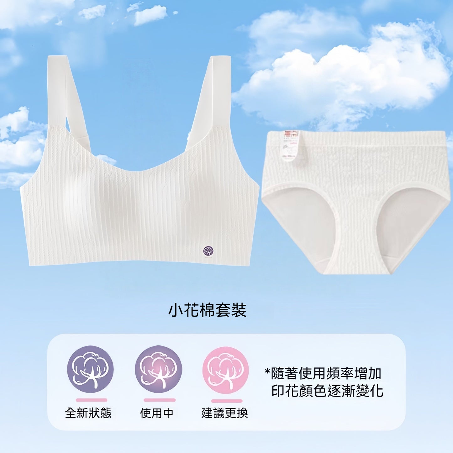 【舒適與顔值兼具！】自帶換新標！升級0染棉兔耳朵坑條紋聚攏收副乳透氣舒適軟支撐無痕内衣套裝