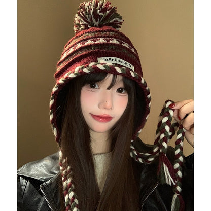 【費爾島風】秋冬新款麻花辮保暖百搭顯臉小護耳毛綫帽子