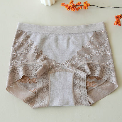 【蝴蝶浮雕系列】透氣桑蠶絲，抗菌底襠透氣不夾臀收腹女士中腰蕾絲三角内褲