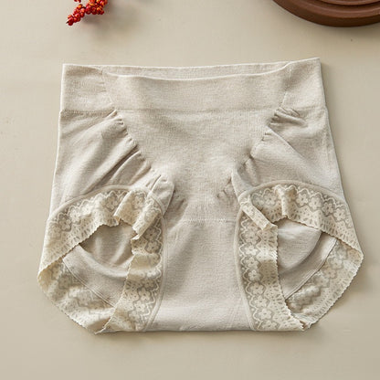 【天生柔軟順滑，收腹提臀】桑蠶絲蕾絲邊無痕包臀抗菌底襠大碼中高腰内褲