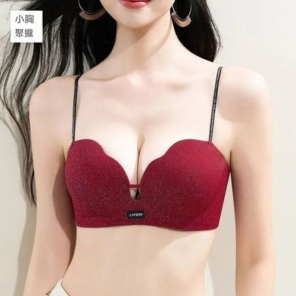 【貼合曲綫 一穿升杯！】夏季新款輕奢細閃肩帶3D花瓣杯W條軟支撐無鋼圈聚攏内衣