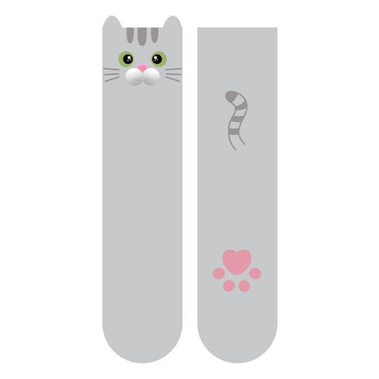 【可愛噘嘴喵系列】秋冬新款花貓奶牛貓立體可愛純棉中筒襪女襪