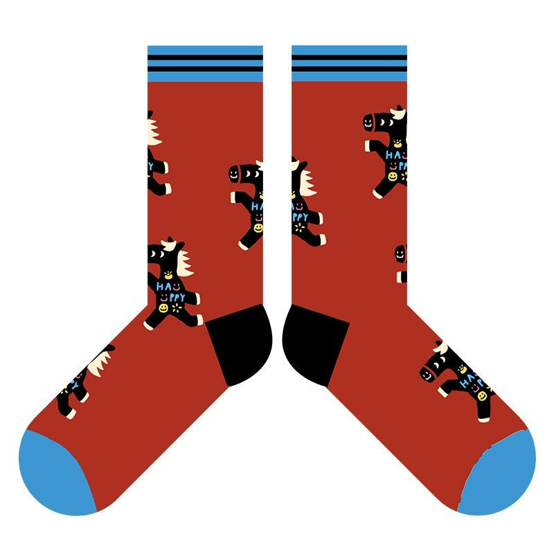 【新年襪子禮盒！3雙裝~】送紅包殼！新款小馬系列可愛馬年紅色襪子中筒襪男女可穿