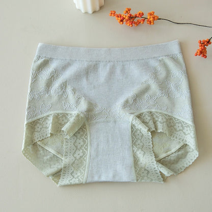 【蝴蝶浮雕系列】透氣桑蠶絲，抗菌底襠透氣不夾臀收腹女士中腰蕾絲三角内褲