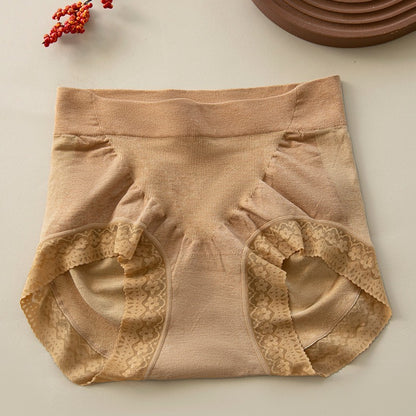 【天生柔軟順滑，收腹提臀】桑蠶絲蕾絲邊無痕包臀抗菌底襠大碼中高腰内褲