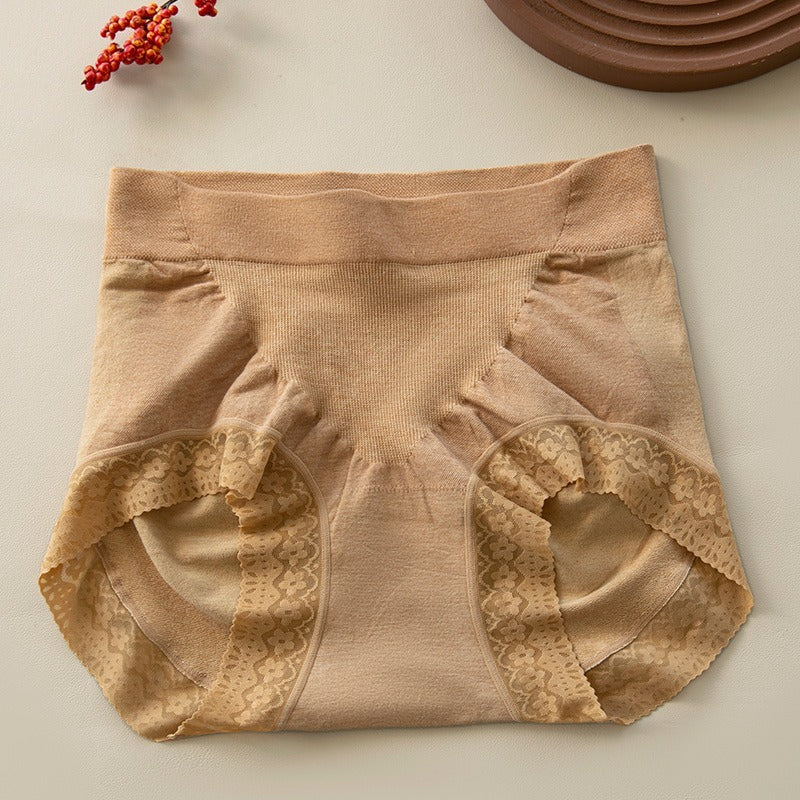 【天生柔軟順滑，收腹提臀】桑蠶絲蕾絲邊無痕包臀抗菌底襠大碼中高腰内褲