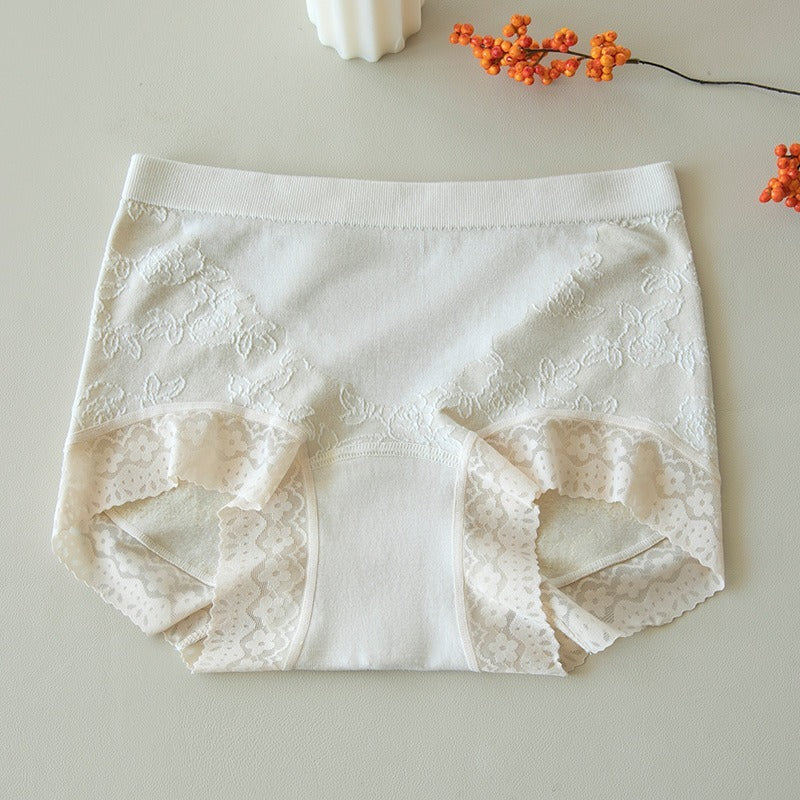 【蝴蝶浮雕系列】透氣桑蠶絲，抗菌底襠透氣不夾臀收腹女士中腰蕾絲三角内褲
