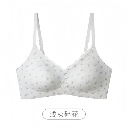 【絕美碎花少女系列】棉感果凍軟支撐固定杯高側比收副乳無鋼圈少女内衣