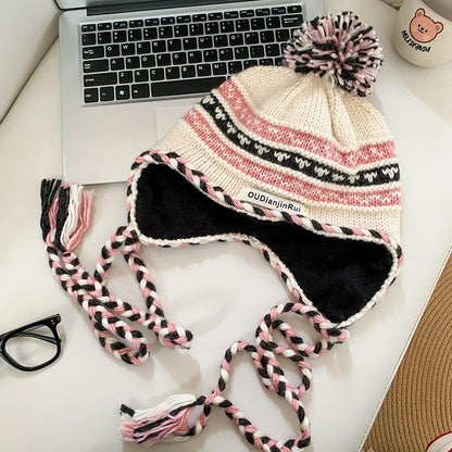 【費爾島風】秋冬新款麻花辮保暖百搭顯臉小護耳毛綫帽子