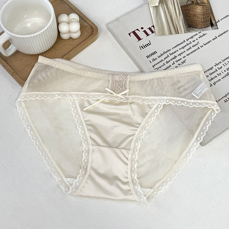【輕奢性感風】涼感冰絲軟糯超舒服！清透性感網紗百褶撞色女士三角内褲