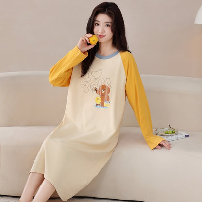 【韓版ins風】大碼純棉秋冬簡約休閑可外穿家居睡裙