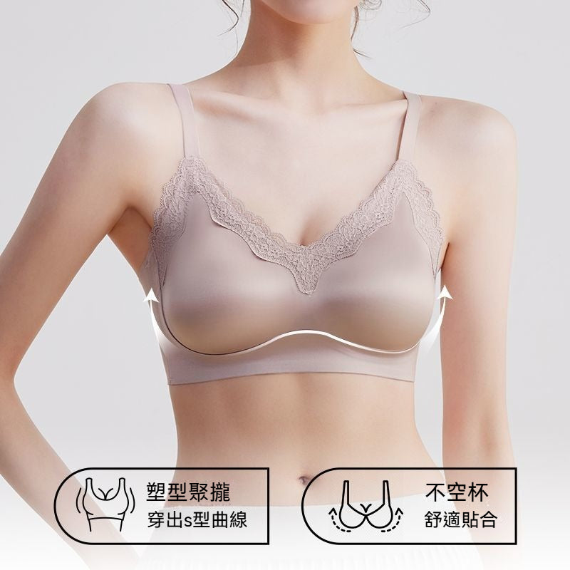 【夏季熱銷款】軟支撐系列~法式蕾絲緞面W型支撐聚攏防下垂無感無鋼圈內衣