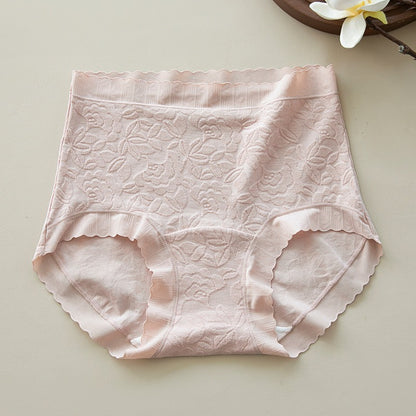 【新年穿幸運紅！】大彈力褲口，純棉提花浮雕高腰顯瘦抗菌女士内褲