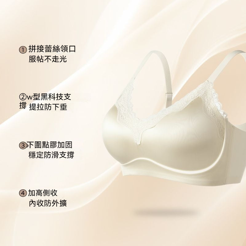 【夏季熱銷款】軟支撐系列~法式蕾絲緞面W型支撐聚攏防下垂無感無鋼圈內衣