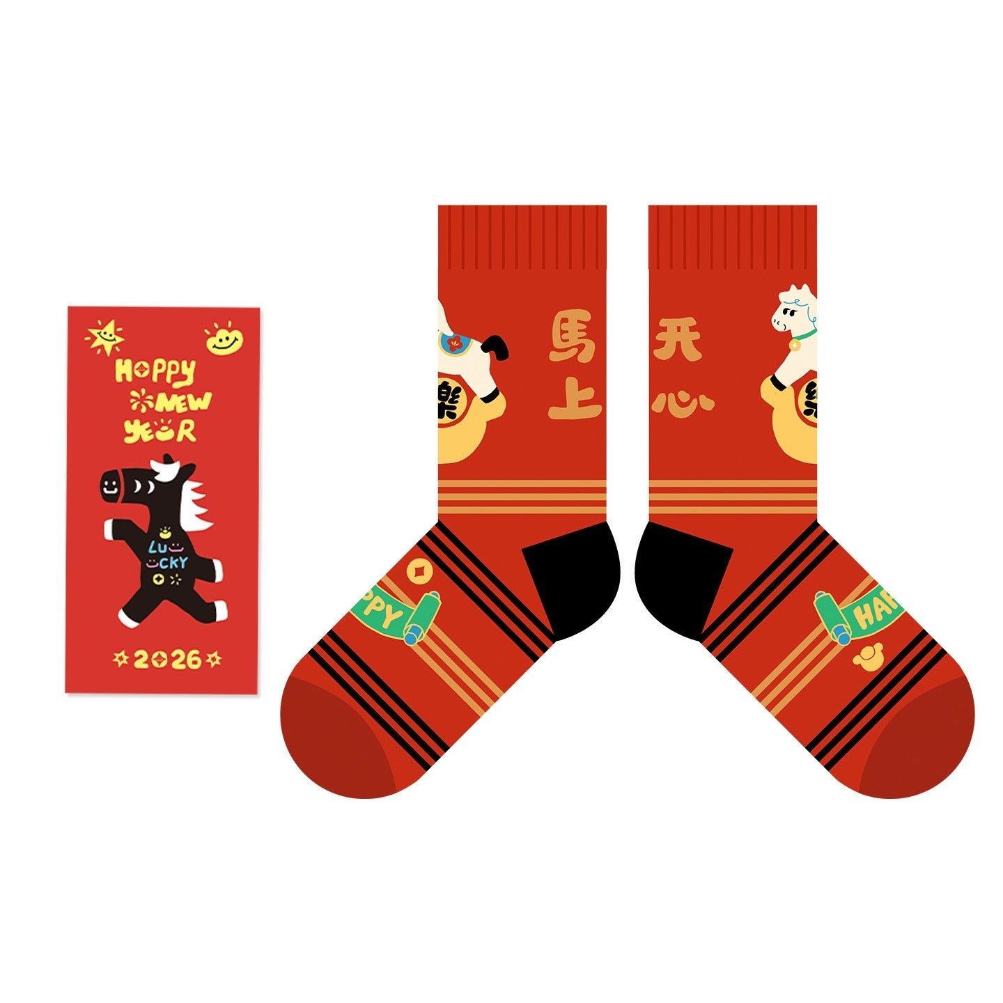 【全家一起穿紅！足下納福~】送紅包殼！親子款，全家都能穿~秋冬新款小馬系列本命年雲感撞色小馬中筒襪