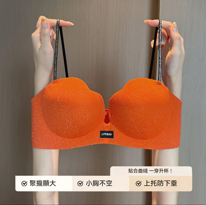 【貼合曲綫 一穿升杯！】夏季新款輕奢細閃肩帶3D花瓣杯W條軟支撐無鋼圈聚攏内衣