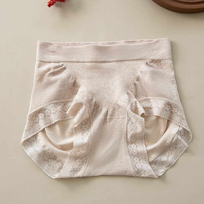 【天生柔軟順滑，收腹提臀】桑蠶絲蕾絲邊無痕包臀抗菌底襠大碼中高腰内褲