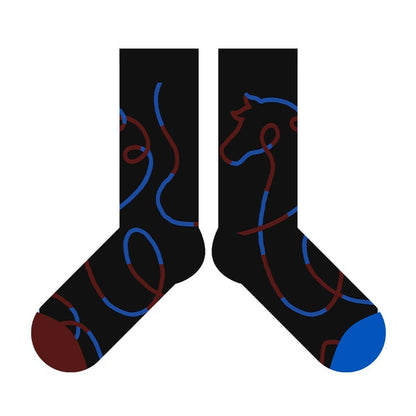 【新年紅襪禮盒！2雙裝~】送禮品袋&紅包殼！新款小馬系列撞色綫條小馬中筒棉襪