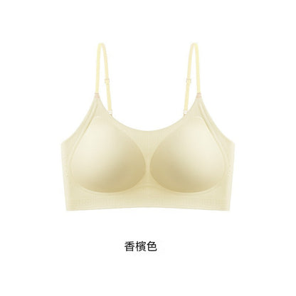 超值組合價【山茶花香氛系列】桑蠶絲莫代爾裏料~夏季新款透氣W型軟支撐固定杯無背扣無鋼圈内衣
